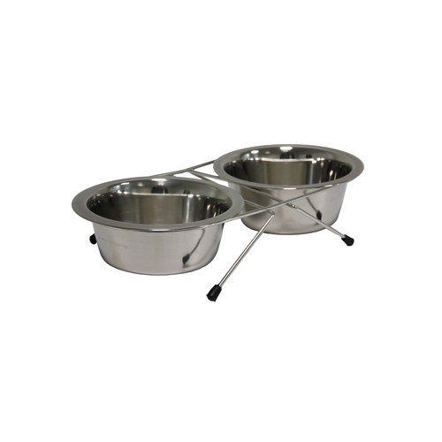 DOG BOWL STAINLESS STEEL DUBBLE 2 X 16 CM